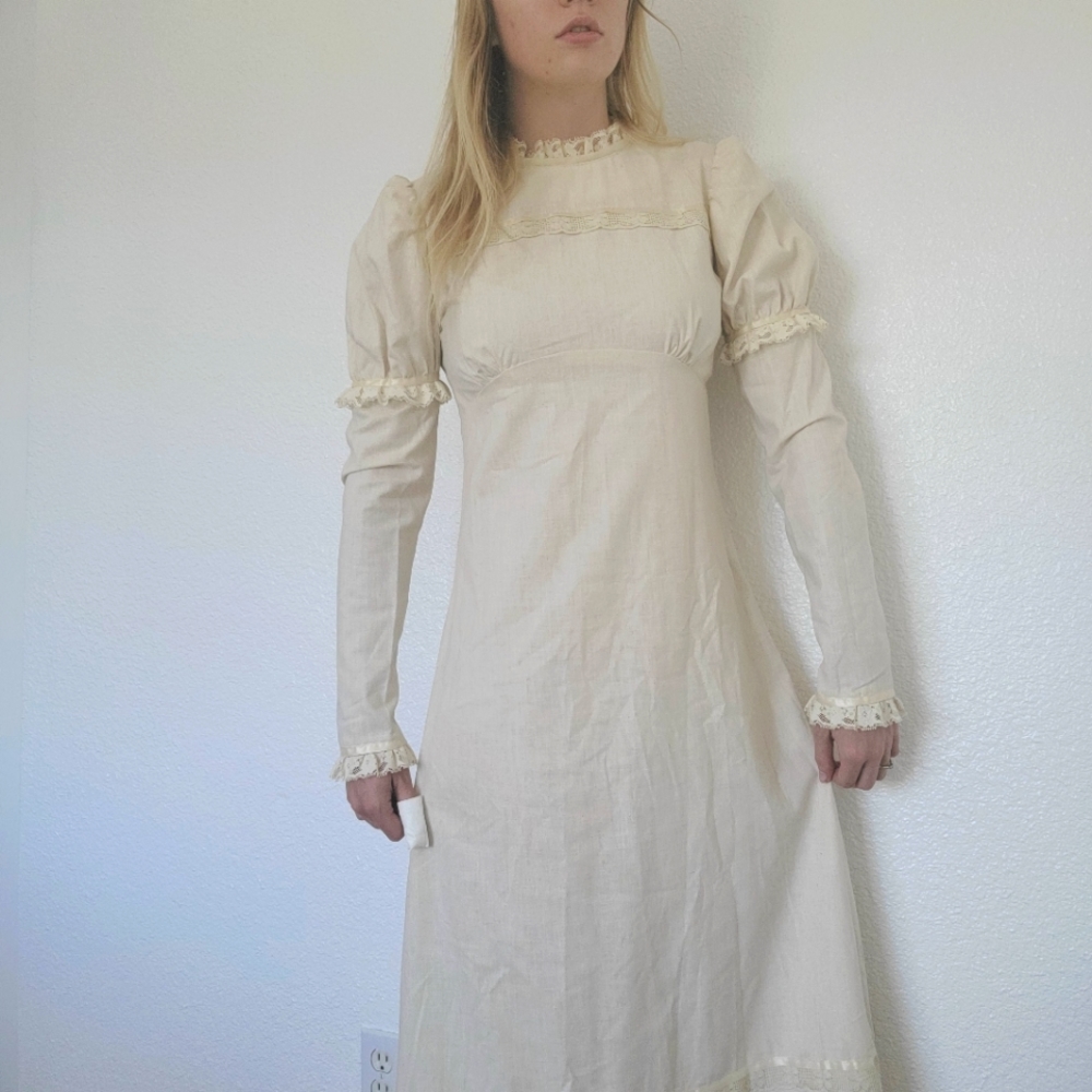 Vintage 1970s Cottagecore Edwardian Wedding Dress